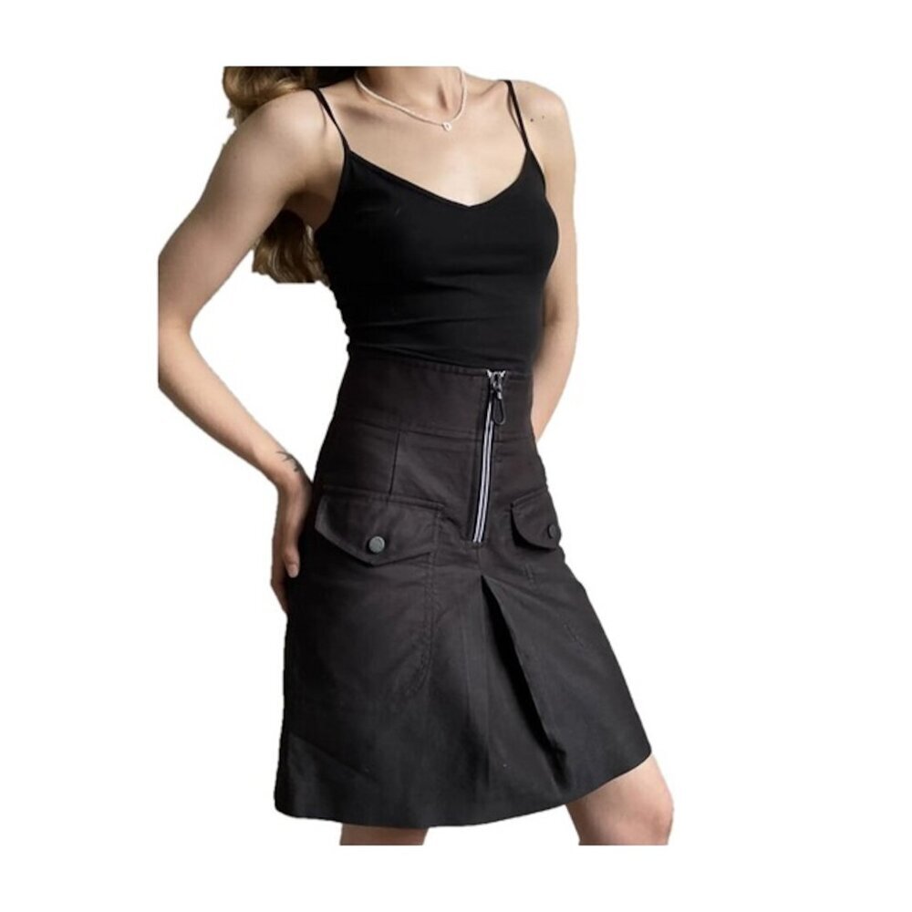SANDRO Aliya High Waist Zip-Detail Pocket A-Line Skirt Black